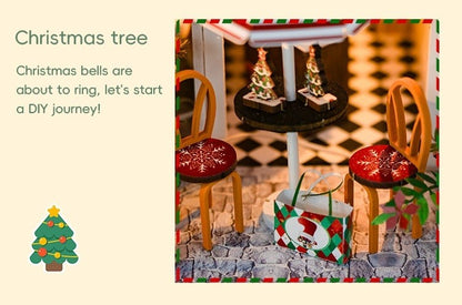 miniature tables and chairs in the Christmas Dessert Shop DIY Miniature House Kit