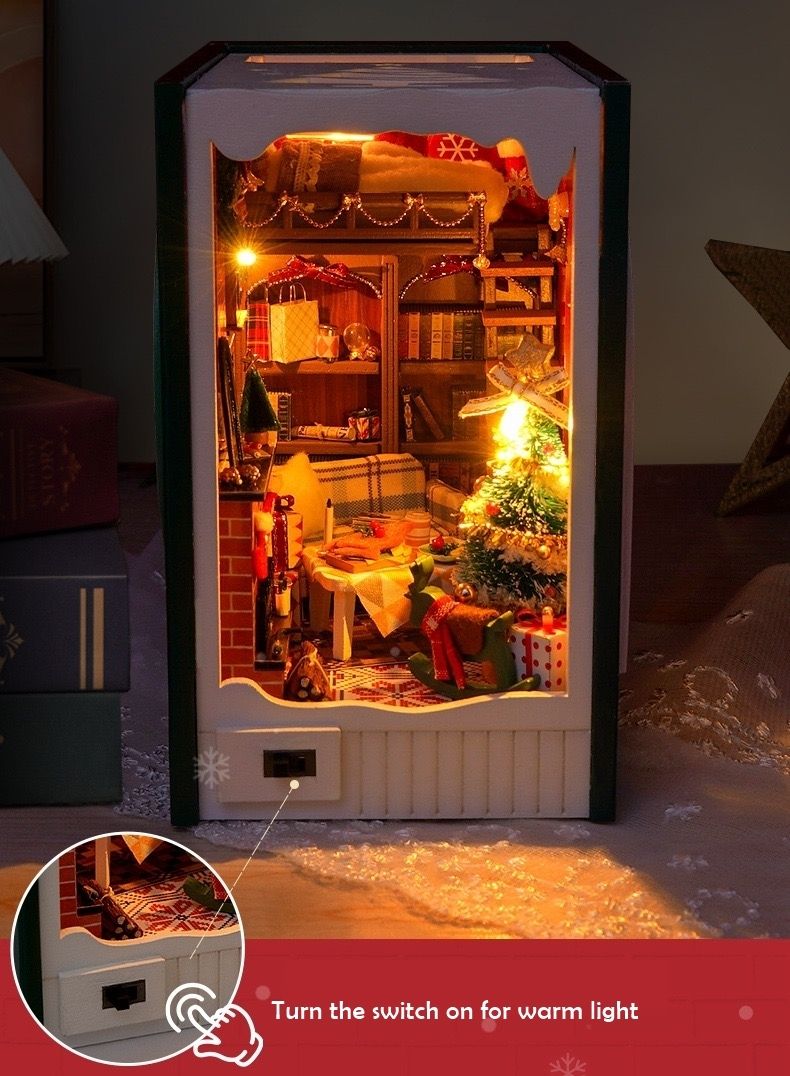 switch for warm lighting of the Christmas Diary DIY Book Nook Kit