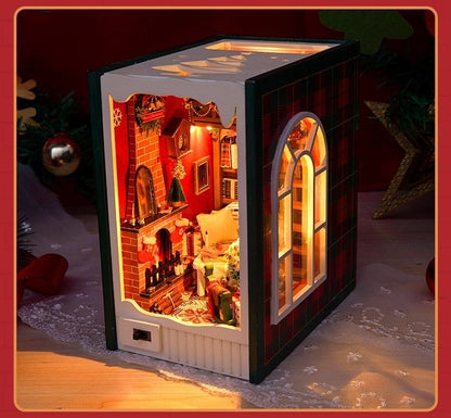 finished Christmas Diary DIY Book Nook Kit displayed in a table setting