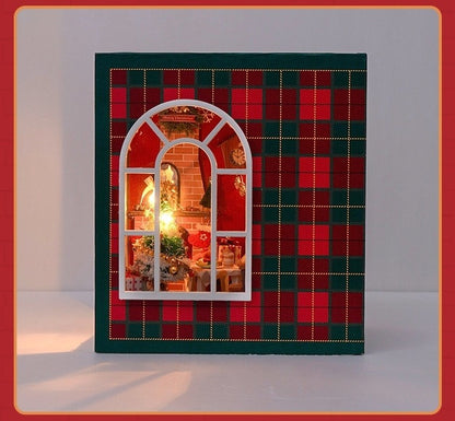 left cover with a big french window of the Christmas Diary DIY Book Nook Kit