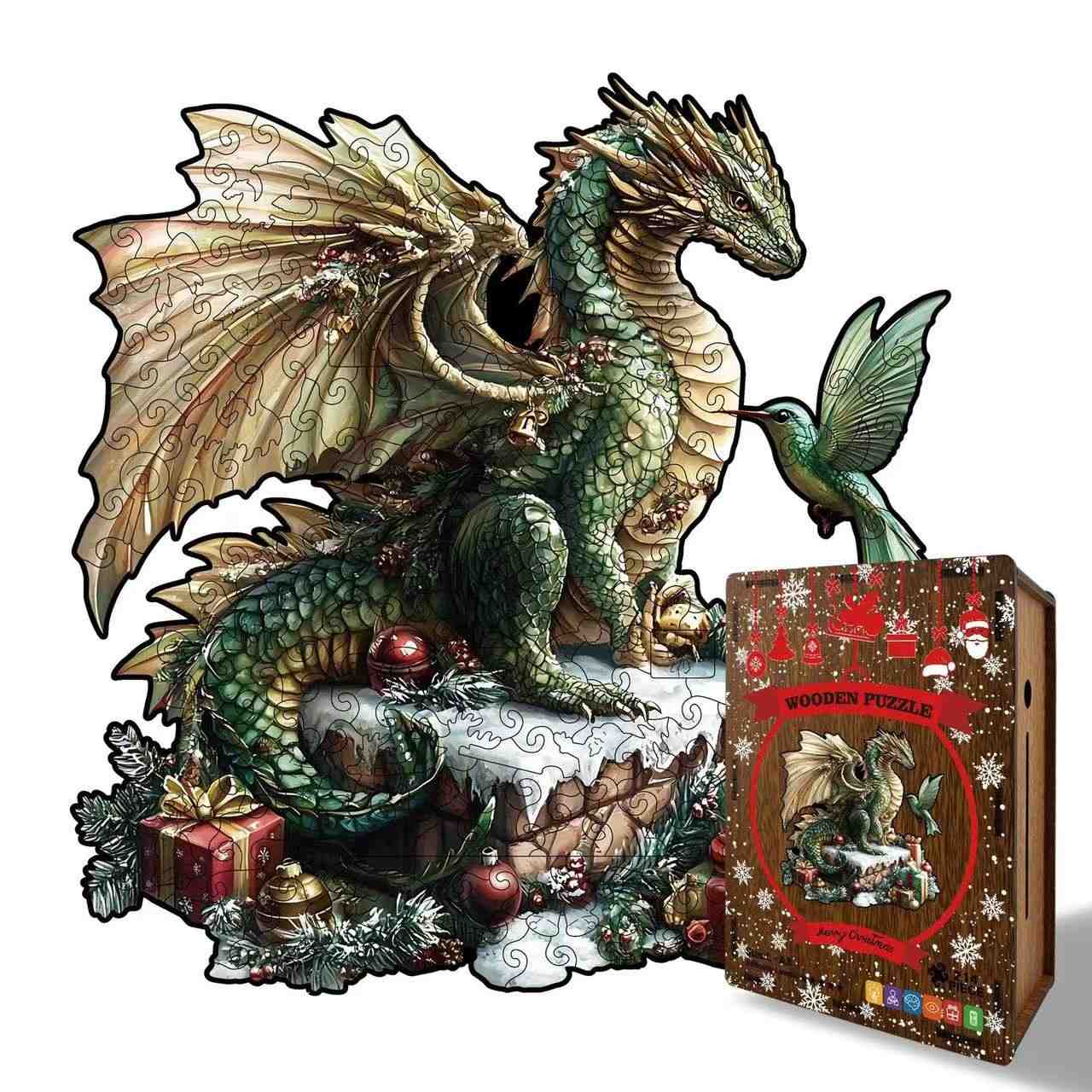 Christmas Dragon & Hummingbird Shaped Wooden Puzzle