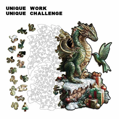 Christmas Dragon & Hummingbird Shaped Wooden Puzzle