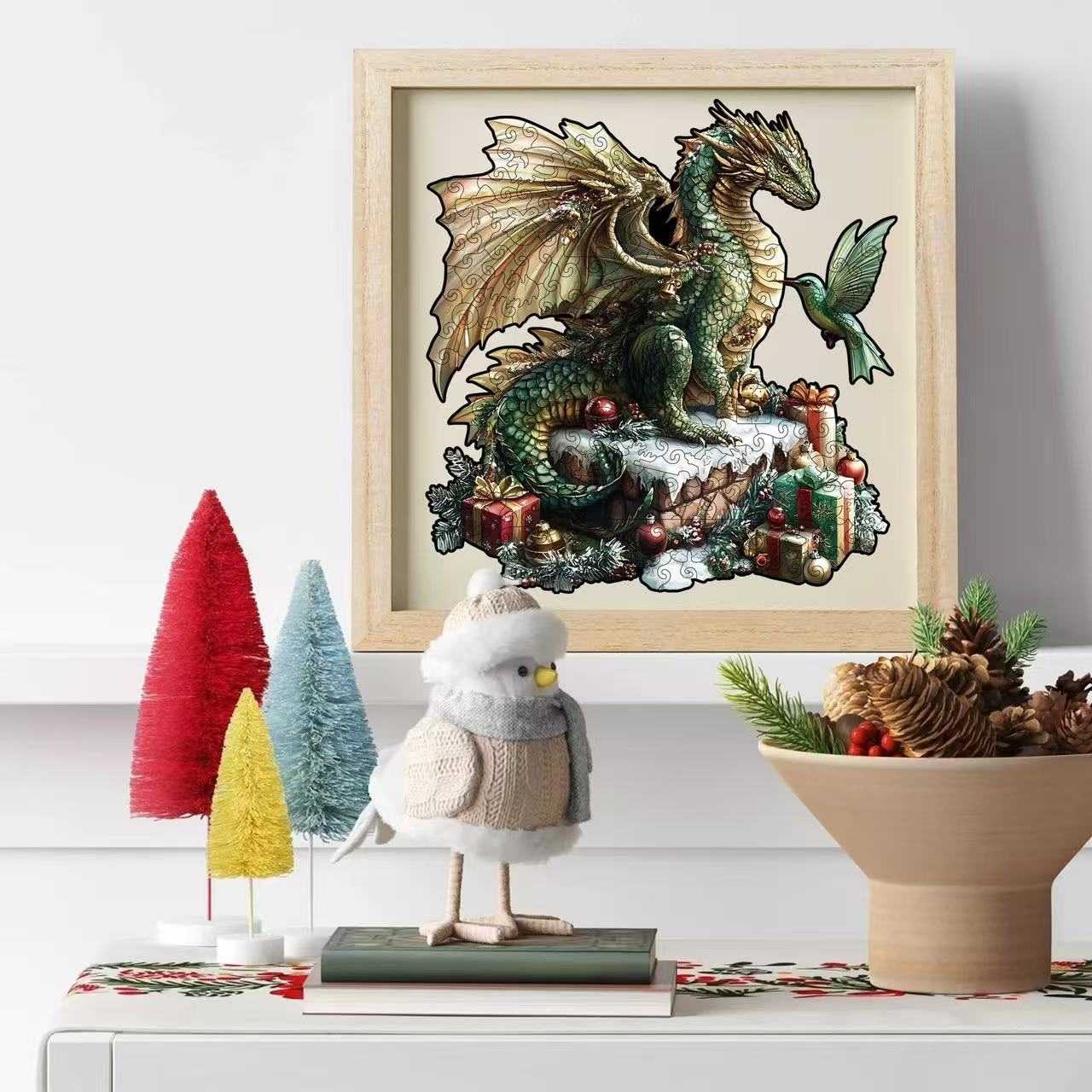 Christmas Dragon & Hummingbird Shaped Wooden Puzzle