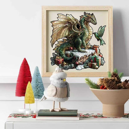 Christmas Dragon & Hummingbird Shaped Wooden Puzzle