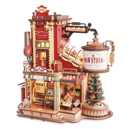 image displaying the assembled Christmas Dream Gift Factory DIY Miniature House Music Box in white background