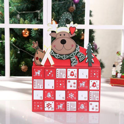 Christmas Elk Wooden Advent Calendar Countdown with 24 drawers