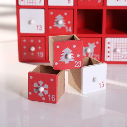 close up Christmas Elk Wooden Advent Calendar Countdown with 24 drawers