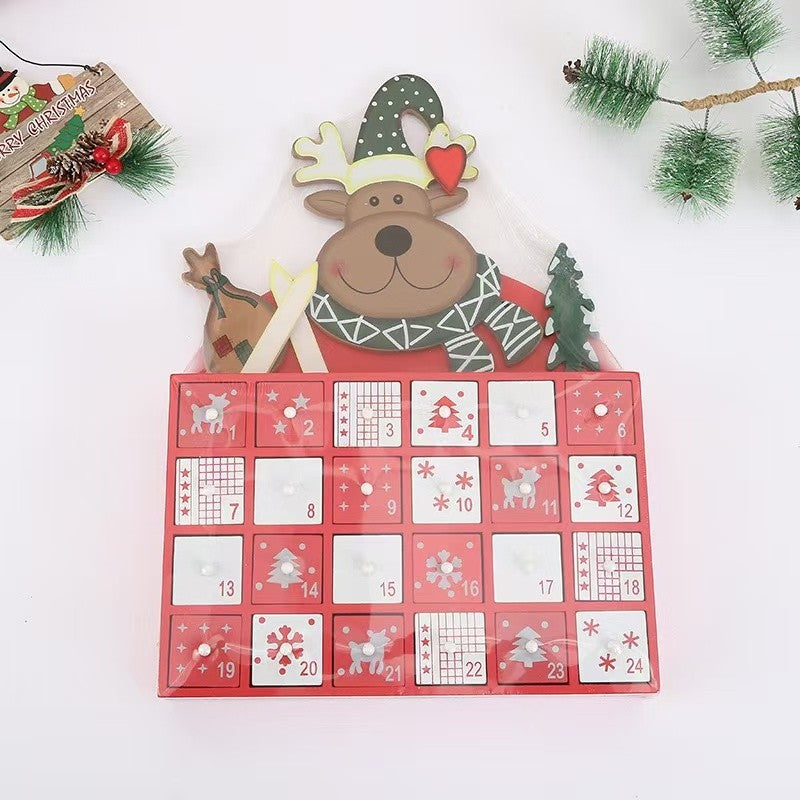 Christmas Elk Wooden Advent Calendar Countdown with 24 drawers with protection film packaging