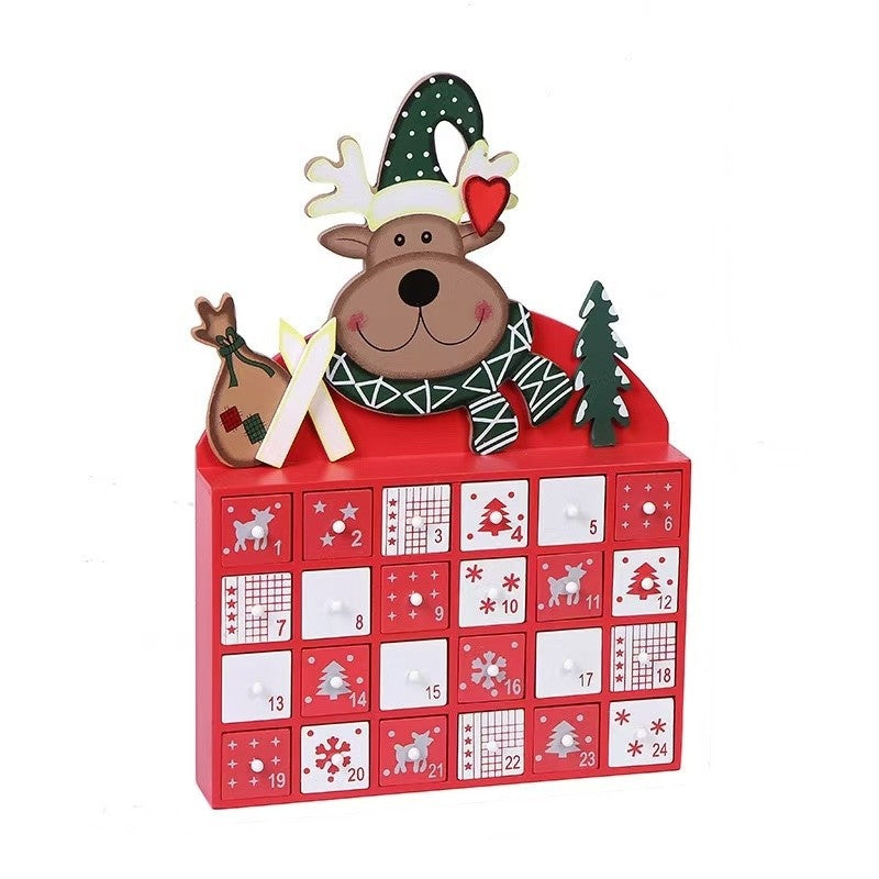 Christmas Elk Wooden Advent Calendar Countdown with 24 drawers