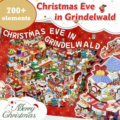 3D Miniature Scene Sticker with Christmas-themed scene and text 'Christmas Eve in Grindelwald'.