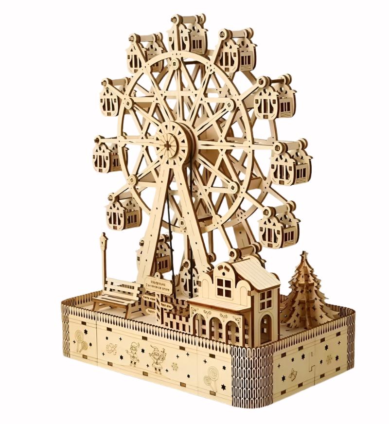 An assembled Christmas Ferris Wheel DIY 3D Wooden Puzzles