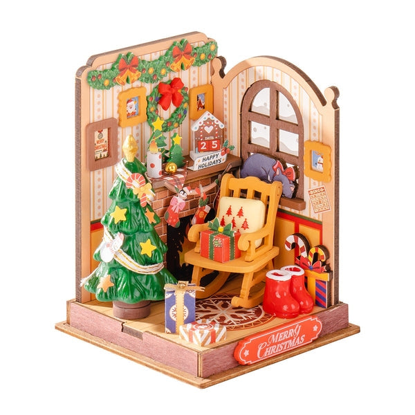 image displaying the assembled Christmas Fireplace DIY Miniature House Kit in white background