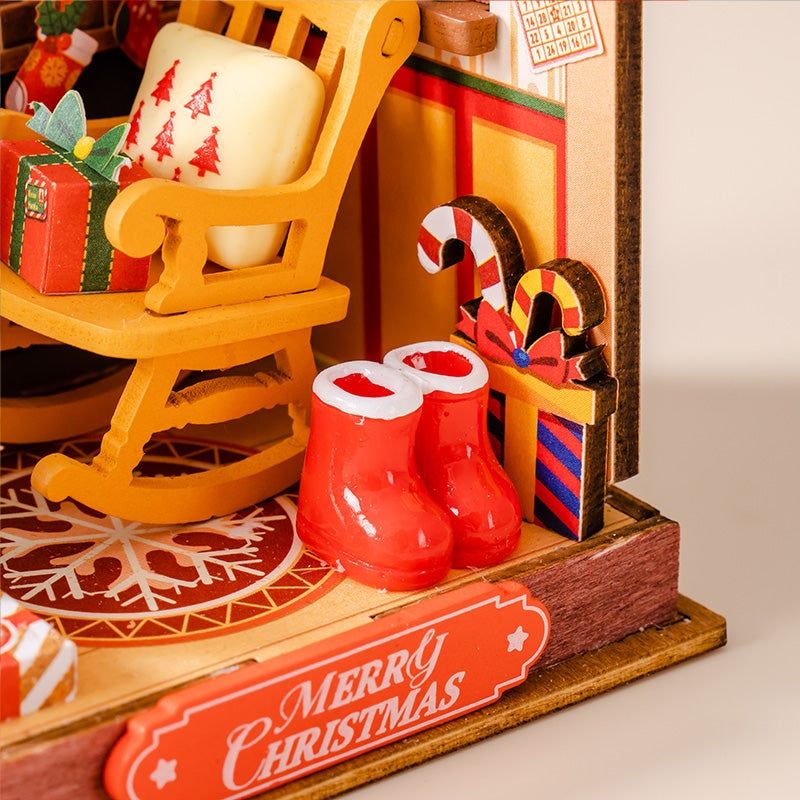 image displaying the miniature festive items in the Christmas Fireplace DIY Miniature House Kit