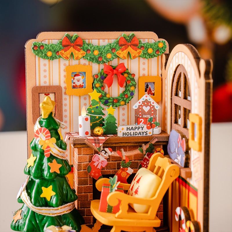 close up the assembled Christmas Fireplace DIY Miniature House Kit