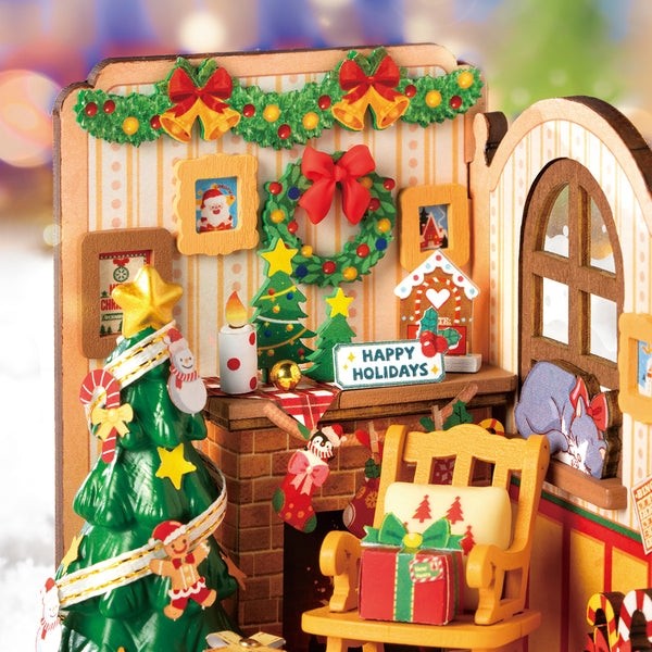 close up the assembled Christmas Fireplace DIY Miniature House Kit