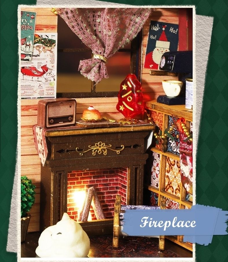 image displaying the miniature fireplace in the Christmas Gift Shop DIY Miniature House Kit