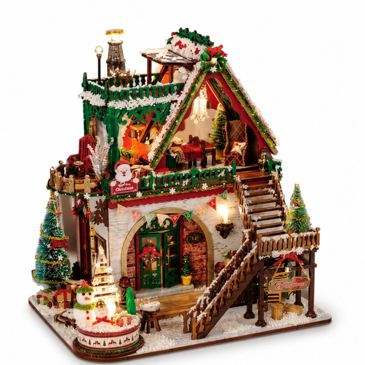 Snowy Christmas Lodge DIY Miniature House Kit