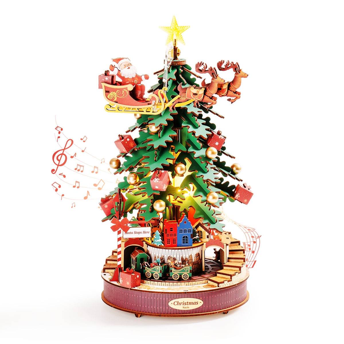 image displaying an assembled Christmas Melody Tree 3D Wooden Puzzle