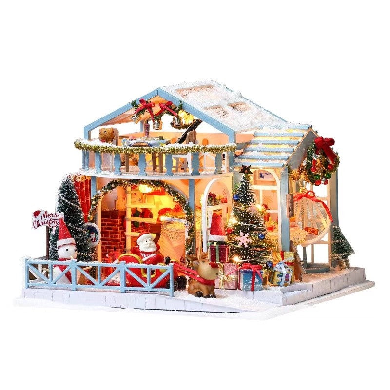 Snowy Christmas Night DIY Miniature House Kit, a medium-sized Christmas cottage