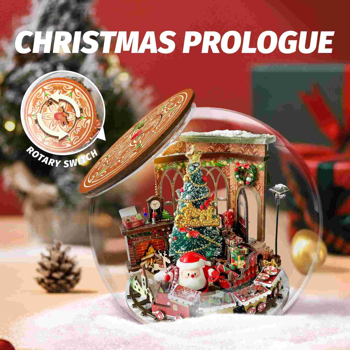 image displaying a finished assembled Christmas Prologue DIY Miniature Dollhouse Kit in a festive table setting