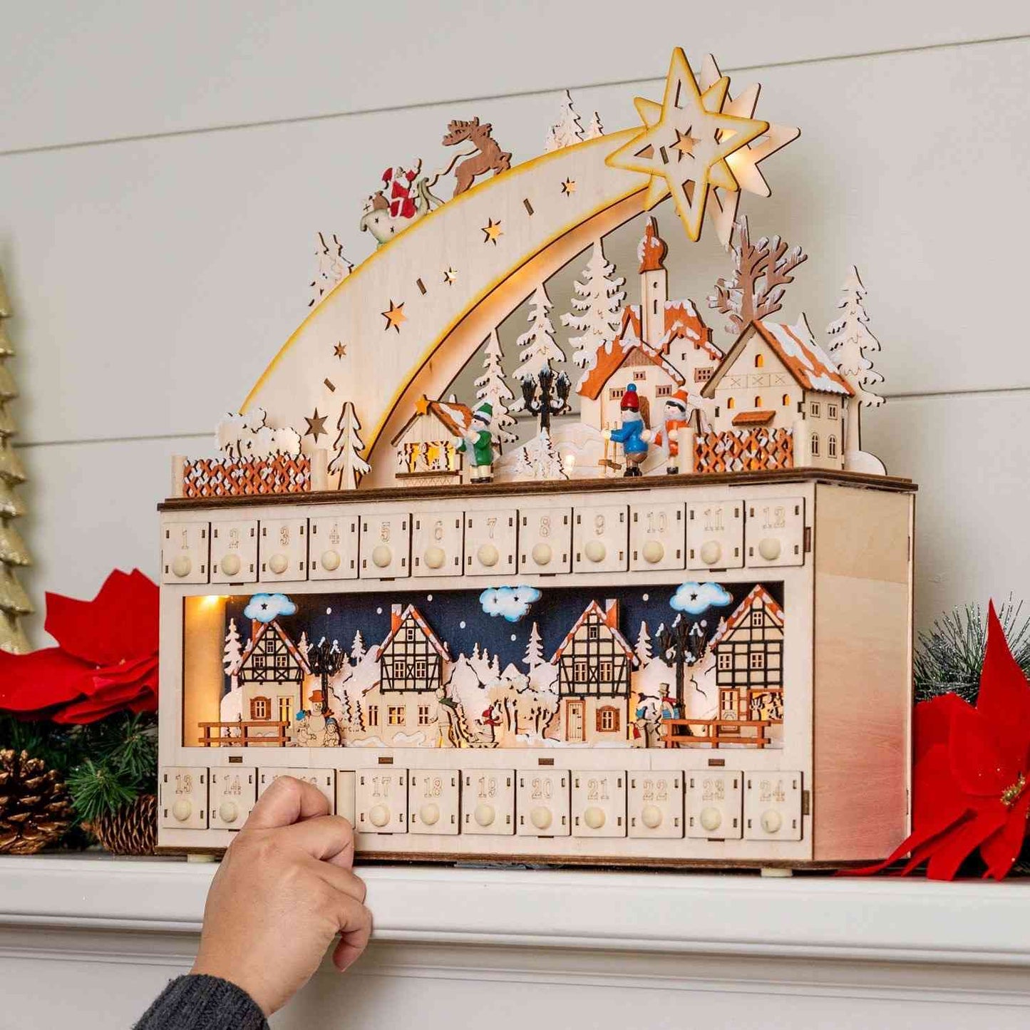 Lit Wooden Christmas Shooting Star Advent Calendar