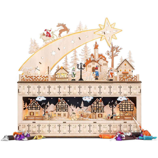 Lit Wooden Christmas Shooting Star Advent Calendar