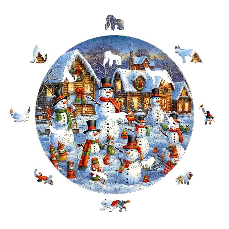 the animal-shaped puzzles of Christmas Snowman Homestead Wooden Animal Puzzle