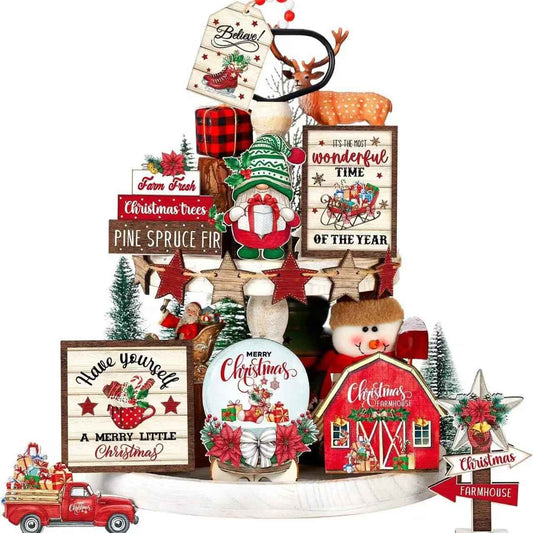 15 PCS Christmas Tiered Tray Decor Set