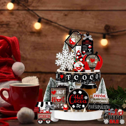 18 PCS Hot Cocoa Christmas Tiered Tray Decor Set