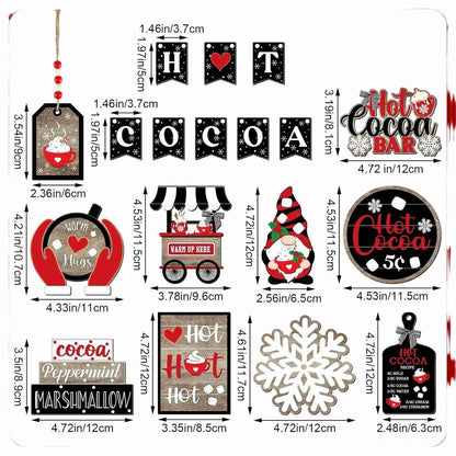 18 PCS Hot Cocoa Christmas Tiered Tray Decor Set