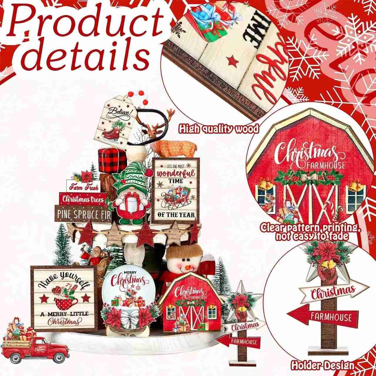 15 PCS Christmas Tiered Tray Decor Set