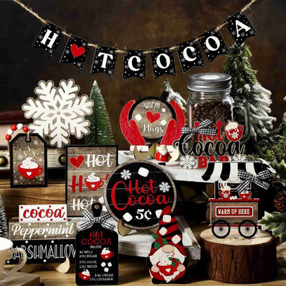 18 PCS Hot Cocoa Christmas Tiered Tray Decor Set