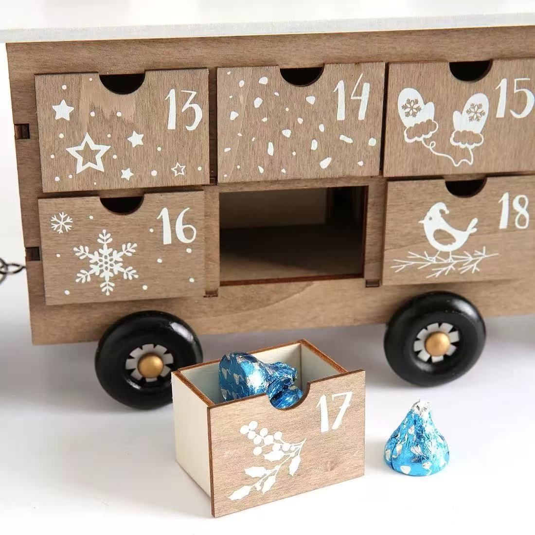 Christmas Train Wooden Advent Calendar Countdown with 24 drawers