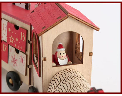 Christmas Train Wooden Advent Calendar, Featuring 24 unique drawers, natural wood design, and reusable functionality, it’s perfect as Christmas table decor.