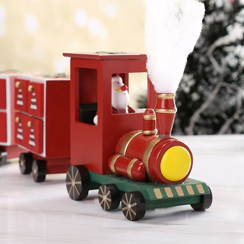 red Christmas Train Wooden Advent Calendar Countdown with 24 drawers