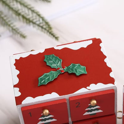 red Christmas Train Wooden Advent Calendar Countdown with 24 drawers