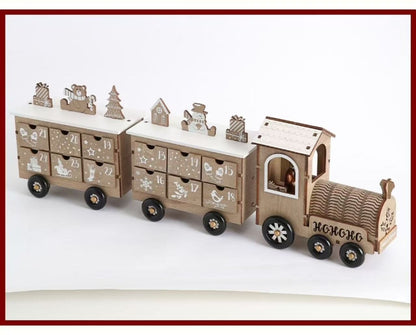 Christmas Train Wooden Advent Calendar Countdown with 24 drawers