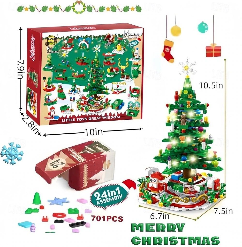 Christmas Tree Building Block Advent Calendar with LED light