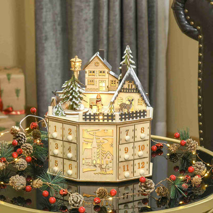 Luminous Christmas Village Advent Calendar | Revolving Wooden Music Box