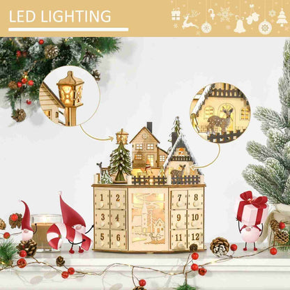 Luminous Christmas Village Advent Calendar | Revolving Wooden Music Box