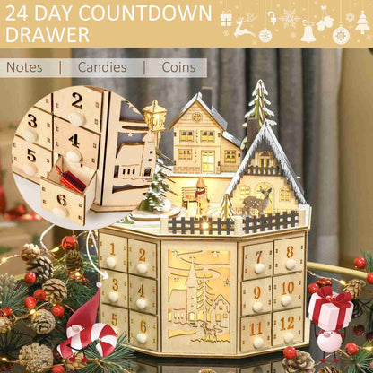 Luminous Christmas Village Advent Calendar | Revolving Wooden Music Box