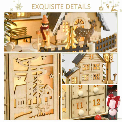 Luminous Christmas Village Advent Calendar | Revolving Wooden Music Box