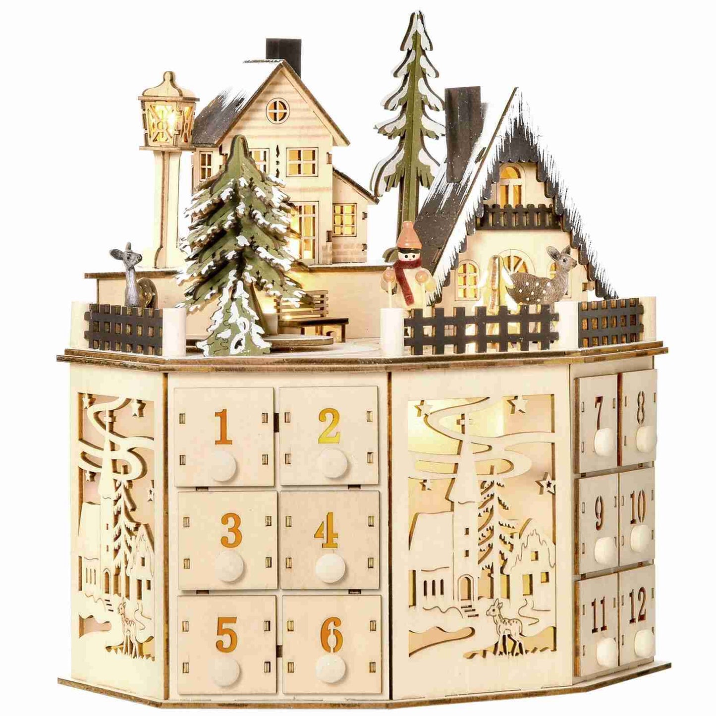 Luminous Christmas Village Advent Calendar | Revolving Wooden Music Box