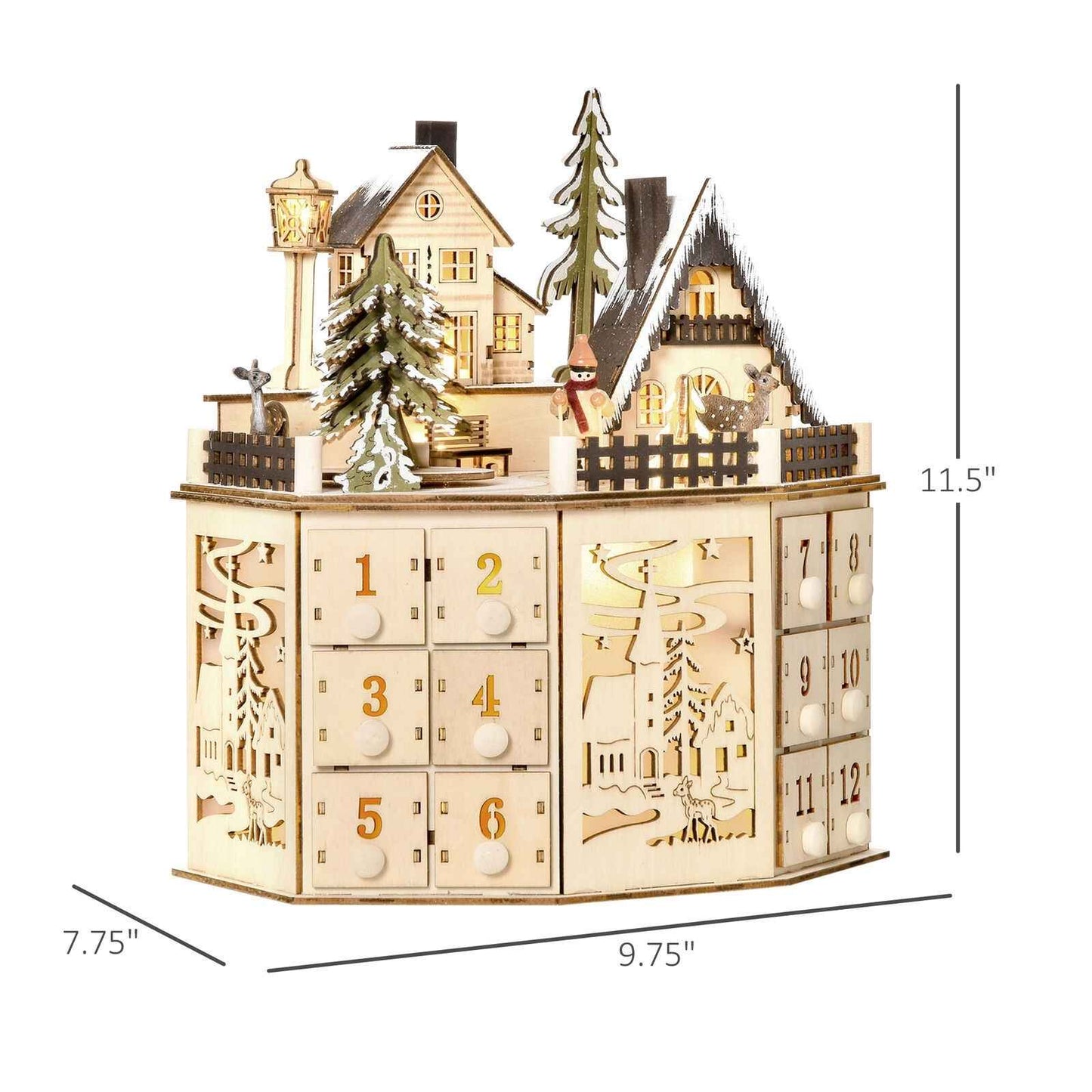 Luminous Christmas Village Advent Calendar | Revolving Wooden Music Box