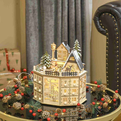 Luminous Christmas Village Advent Calendar | Revolving Wooden Music Box