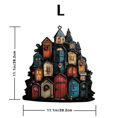 Whimsical Christmas Village Shaped Wooden Puzzle