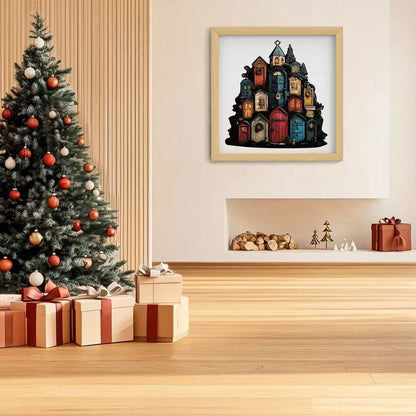 Whimsical Christmas Village Shaped Wooden Puzzle