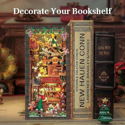 Christmas Wish Store DIY Book Nook Kit decorates the bookself