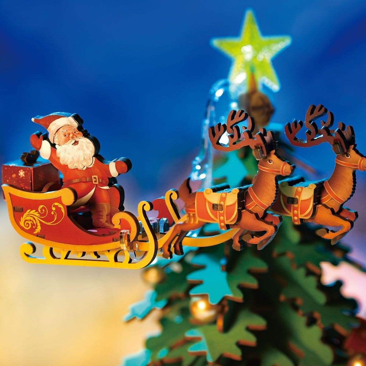 miniature scene display of Christmas Melody Tree 3D Wooden Puzzle