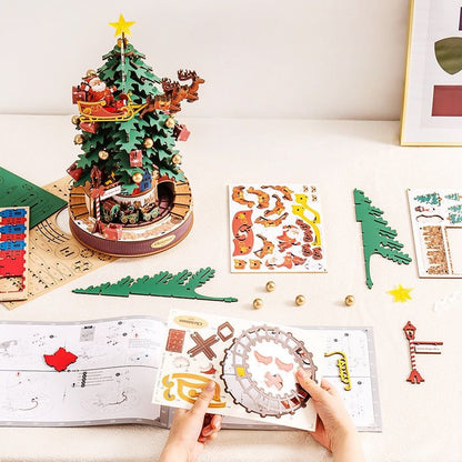 puzzles of Christmas Melody Tree 3D Wooden Puzzle kit are putting together to showcase its easy-to-assembly feature